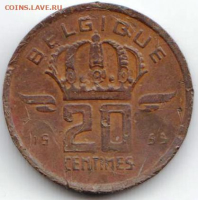 Бельгия 20 сантимов 1953 г. до 24.00 26.01.20 г. - 086