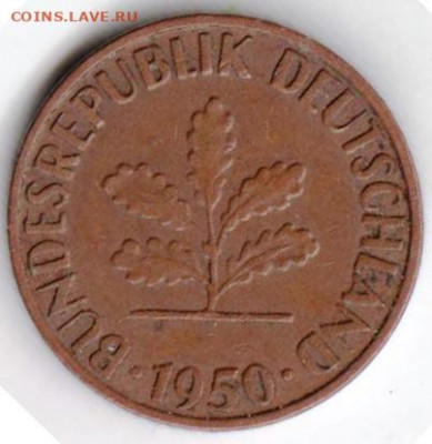 ФРГ 1 пфенниг 1950 г. G до 24.00 26.01.20 г. - 037