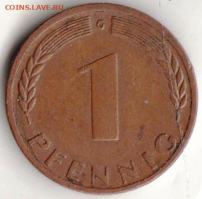 ФРГ 1 пфенниг 1950 г. G до 24.00 26.01.20 г. - 091