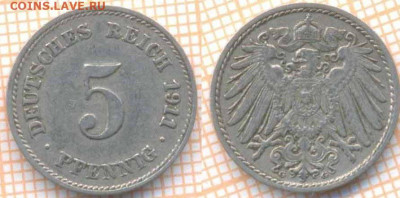 Германия 5 пфенниг 1911 G г., до 27.01.2020 г. 22.00 по Моск - Германия 5 пф 1911  8781