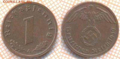 Германия 1 пфенниг 1939 А г., до 27.01.2020 г. 22.00 по Моск - Германия 1 пф 1939 8782