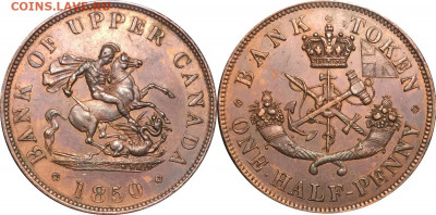 Банковские токены Канады. Описание, типы, разновидности. - token-upper-canada-bank-half-penny-1850-g