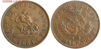 Банковские токены Канады. Описание, типы, разновидности. - token-upper-canada-bank-half-penny-1854-g
