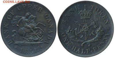 Банковские токены Канады. Описание, типы, разновидности. - token-upper-canada-bank-half-penny-1857-ms60-g