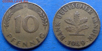 Германия - 10 пфеннигов (D) 1949 года до 27.01 - Германия 10 пфеннигов, 1949