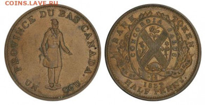 Банковские токены Канады. Описание, типы, разновидности. - token-montreal-bank-half-penny-1837-g