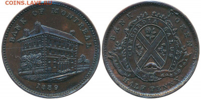 Банковские токены Канады. Описание, типы, разновидности. - token-montreal-bank-half-penny-1839-g
