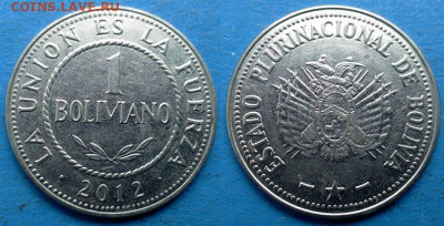 Боливия - 1 боливиано 2012 года до 27.01 - Боливия 1 боливиано, 2012
