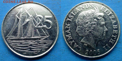 Каймановы острова - 25 центов 2005 года (Парусник) до 27.01 - Каймановы острова 25 центов, 2005