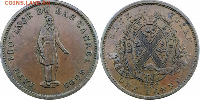 Банковские токены Канады. Описание, типы, разновидности. - token-quebec-bank-penny-1837-g