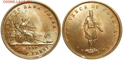 Банковские токены Канады. Описание, типы, разновидности. - token-quebec-bank-half-penny-1852-ms60-g