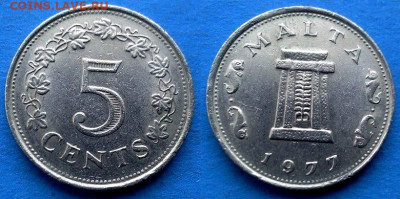 Мальта - 5 центов 1977 года до 30.01 - Мальта 5 центов, 1977