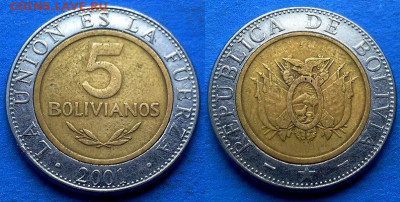 Боливия - 5 боливиано 2001 года (БИМ) до 1.02 - Боливия 5 боливиано, 2001