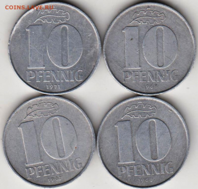 ГДР 10 пфеннигов 1967, 68, 71 г. 4 шт. до 24.00 03.02.20 г. - 047