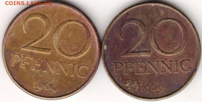 ГДР 20 пфеннигов 1969 г. 2 шт. до 24.00 03.02.20 г. - 051