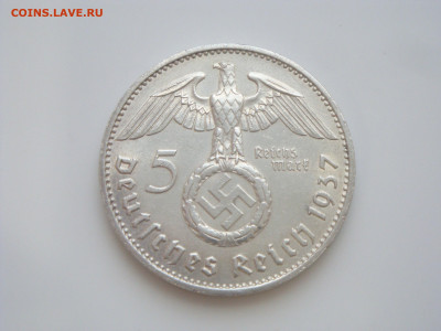 Третий Рейх, 5 Марок 1937 "F", Гинденбург свастика, до 01.02 - 1937.1