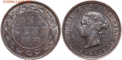 Канада. Монеты периода правления королевы Виктории 1858-1901 - image-1-cent-1881-g
