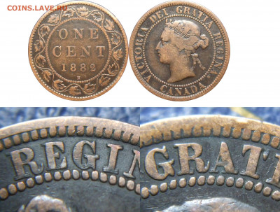 Канада. Монеты периода правления королевы Виктории 1858-1901 - 1-cent-1882-h-canada-double-reverse-legend-1882