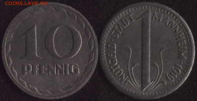 Нотгельды Германии 4 штуки 1917-1919 до 22:00мск 04.02.20 - Маннхейм 10 пфеннигов 1919 (продажа) 2