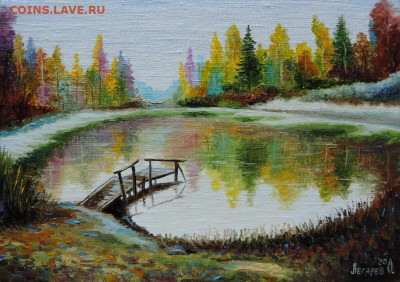 Картина холст масло Мостик на лесном озере - DSCN8136
