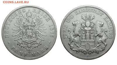 Гамбург. 5 марок 1875 г. До 05.02.20. - Р179.JPG