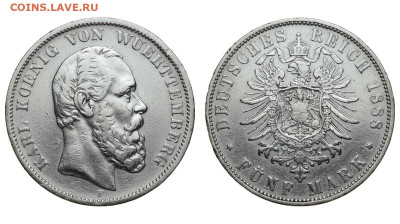Вюртемберг. 5 марок 1888 г. Карл I. До 05.02.20. - Р180.JPG