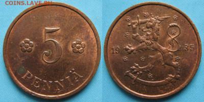 18.Монеты Финляндии - 18.27. -Финляндия 5 пенни 1935    3168