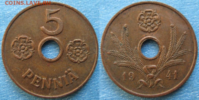 18.Монеты Финляндии - 18.36. -Финляндия 5 пенни 1941    188-ас50-9724