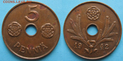 18.Монеты Финляндии - 18.38. -Финляндия 5 пенни 1942    168-ак3-3571