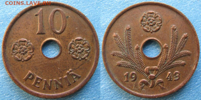 18.Монеты Финляндии - 18.45. -Финляндия 10 пенни 1943    188-ас50-9721
