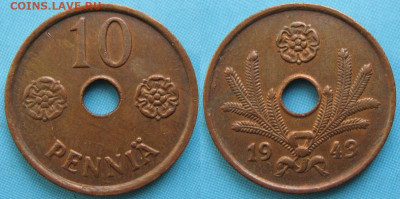 18.Монеты Финляндии - 18.46. -Финляндия 10 пенни 1943    3357