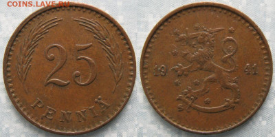 18.Монеты Финляндии - 18.50. -Финляндия 25 пенни 1941   168-ак3-3639
