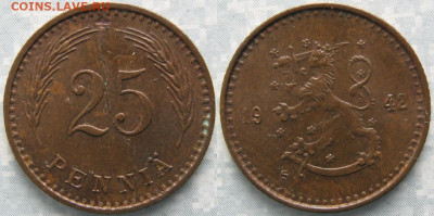 18.Монеты Финляндии - 18.51. -Финляндия 25 пенни 1942    168-ак2-3637