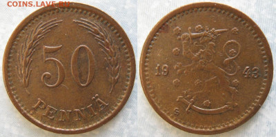 18.Монеты Финляндии - 18.54. -Финляндия 50 пенни 1943    160-ак3-3659