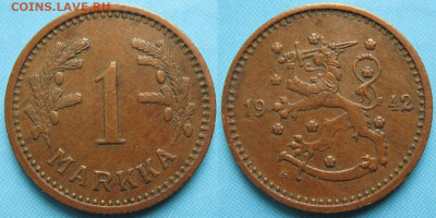 18.Монеты Финляндии - 18.56. -Финляндия 1 марка 1942    3167