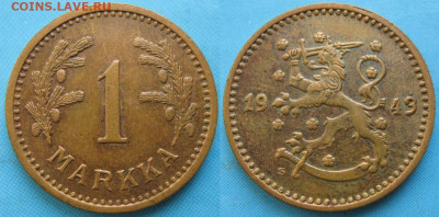 18.Монеты Финляндии - 18.57. -Финляндия 1 марка 1943 S    3368