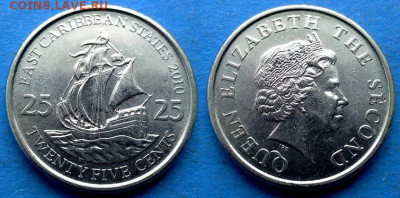 Восточные Карибы - 25 центов 2010 года (Парусник) до 10.02 - Восточные Карибы 25 центов, 2010