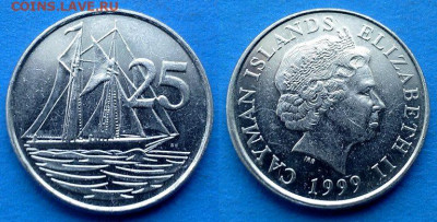 Каймановы острова - 25 центов 1999 года (Парусник) до 10.02 - Каймановы острова 25 центов, 1999