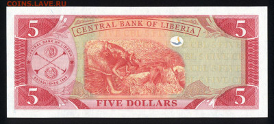 Либерия 5 долларов 2003 unc 11.02.20. 22:00 мск - 1