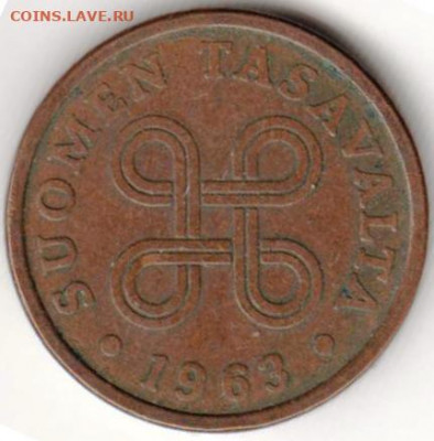 Финляндия 5 пенни 1963 г. до 24.00 13.02.20 г - 044