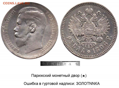 Ошибка Рубль 1897  золотNNка !!! - Рубль 1896 - Париж - ЗОЛОТNNКА №1