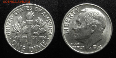 США – 1 дайм (1964 D) до 11.02 (22.00) - США – 1 дайм (1964 D) «Франклин Рузвельт» (Ag)