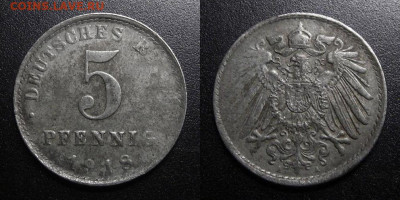Германия – 5 пфеннигов (1918 А) до 12.02 (22.00) - Германия – 5 пфеннигов (1918 А) железо