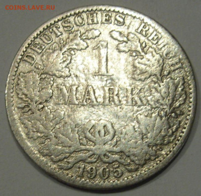 1 марка 1905 A Германия. Империя. Серебро. - 1 марка 1905 A - 1