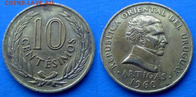 Уругвай - 10 сентесимо 1960 года до 18.02 - Уругвай 10 сентесимо, 1960