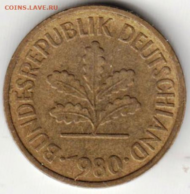 ФРГ 5 пфеннигов 1980 г. F до 24.00 19.02.20 г. - 015