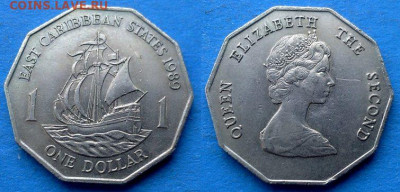 Восточные Карибы - 1 доллар 1989 года (Парусник) до 18.02 - Восточные Карибы 1 доллар, 1989