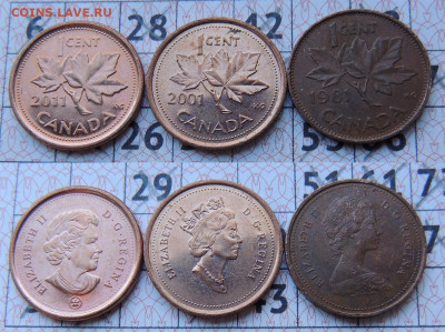 1 цент Канады 3 вида=3шт. 1981-2011 до 20.02 - Канада х3