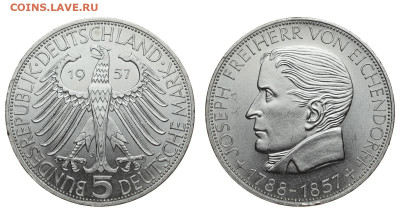ФРГ. 5 марок 1957 г. Эйхендорф. До 19.02.20. - Р217.JPG