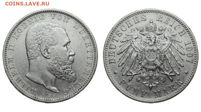 Вюртемберг. 5 марок 1907 г. Вильгельм II. До 19.02.20. - Р159.JPG